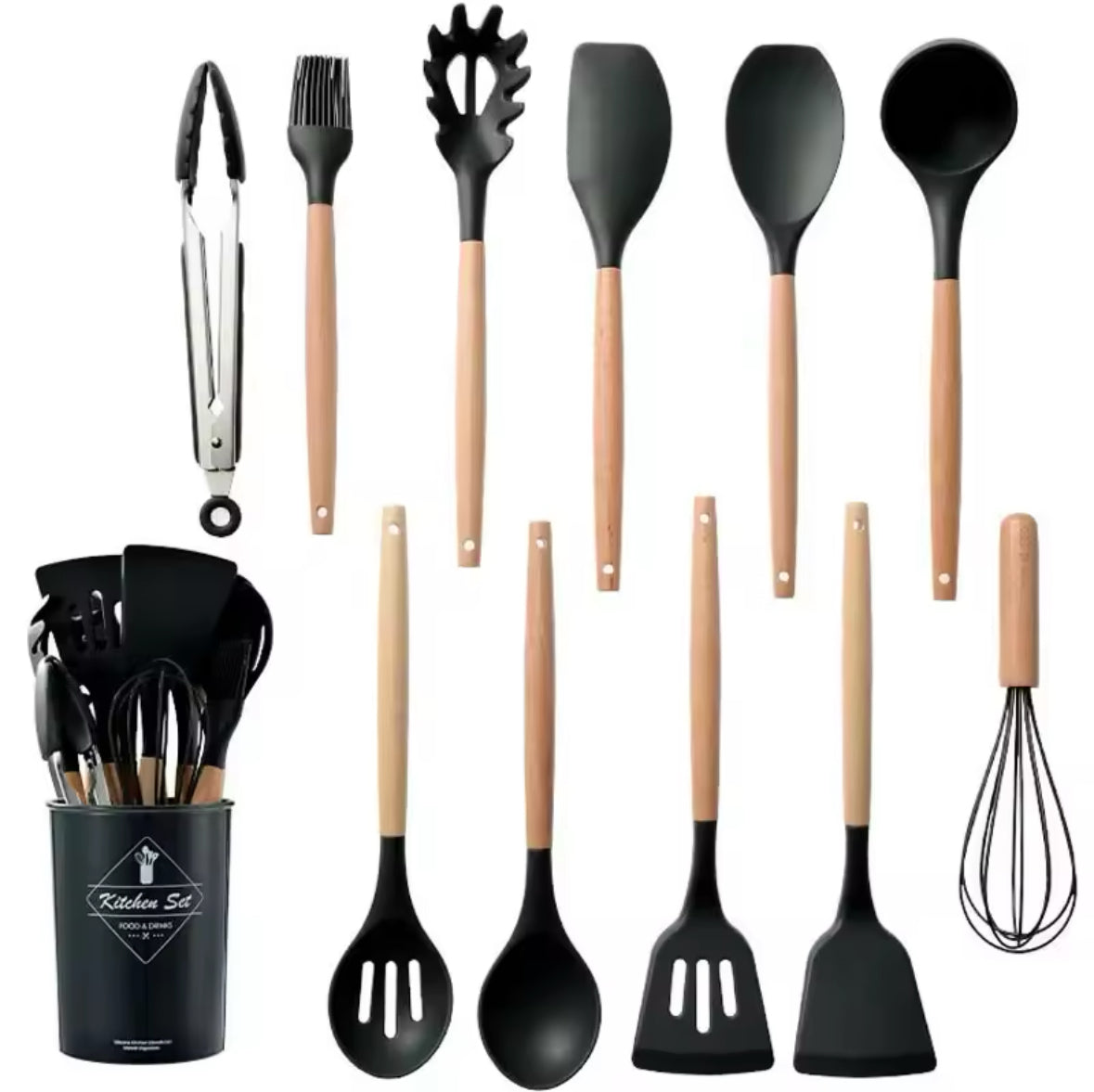 Set cucina: 12 utensili in silicone 5 coltelli acciaio inox + accessori