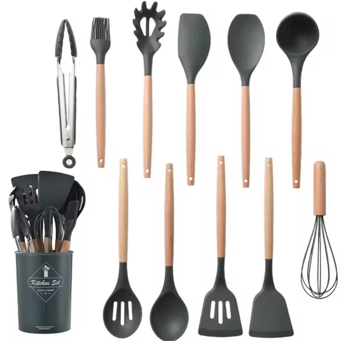 Set cucina: 12 utensili in silicone 5 coltelli acciaio inox + accessori